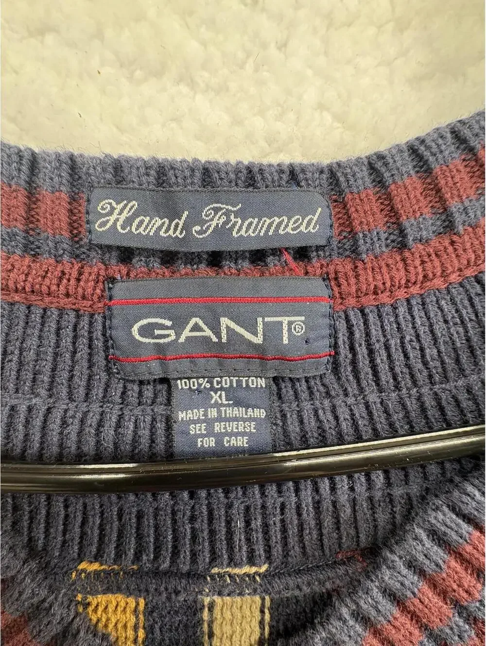 Vintage Cricket Cable Knit Sweater Mens XL Hand Framed Stripe 90s Preppy V Neck